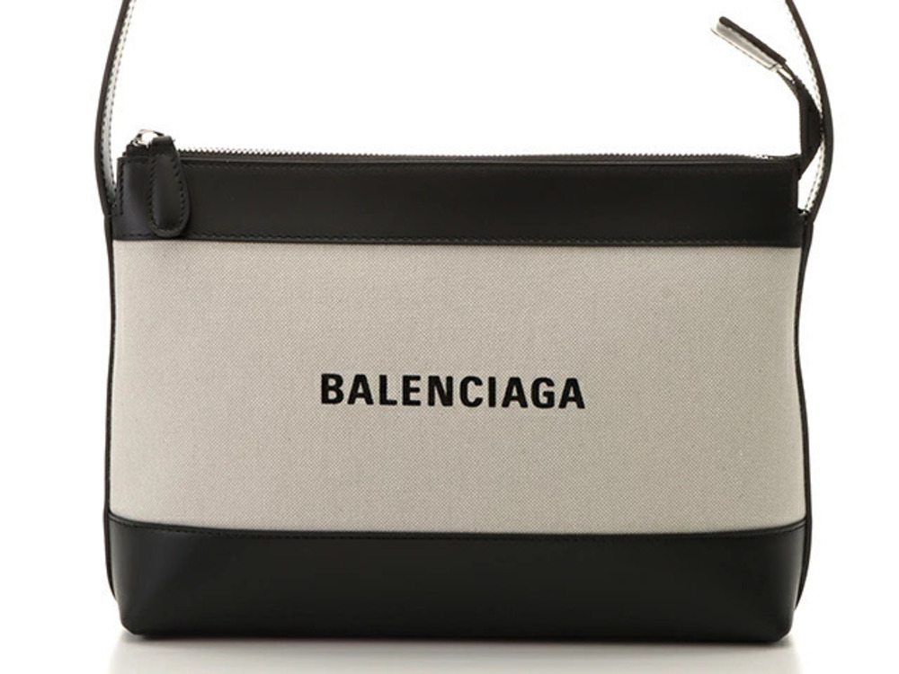 Balenciaga Navy Blue Crossbody Bag Black Canvas Calfskin